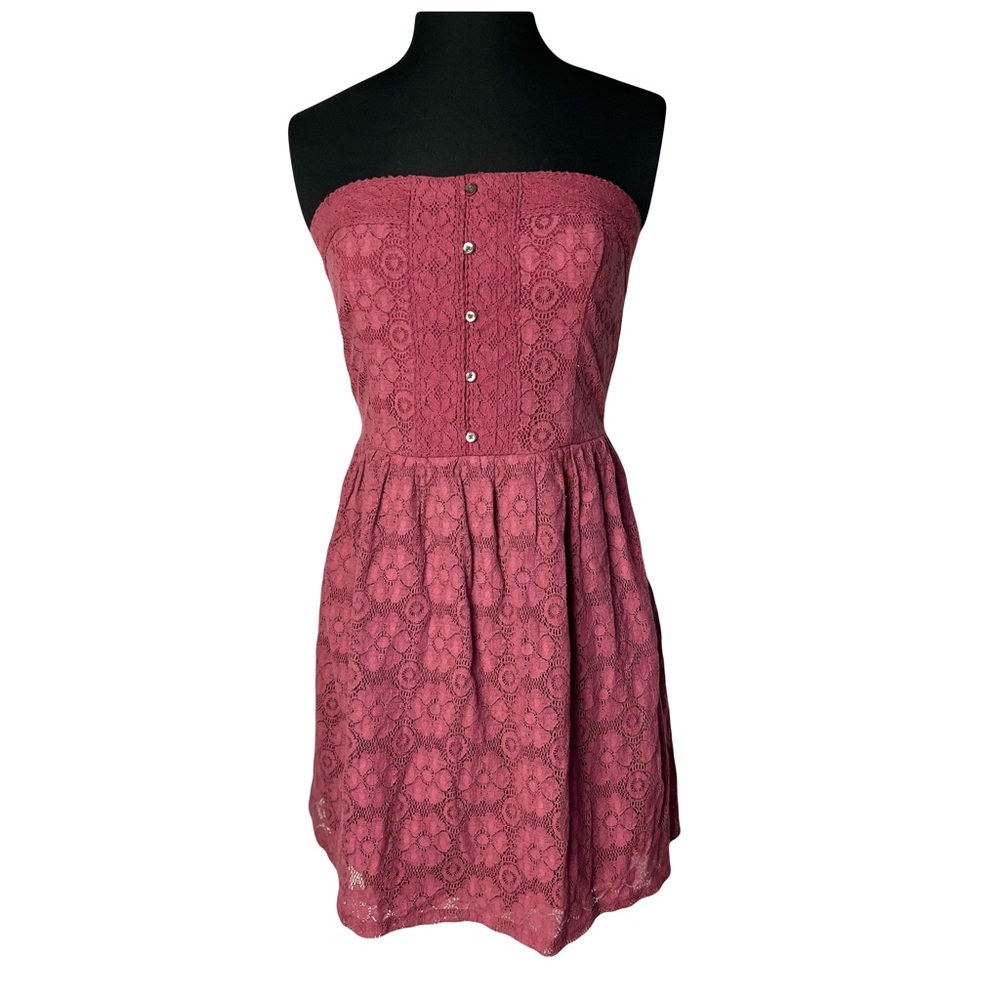 Abercrombie & Fitch | Pink Lace Strapless A-Line Mini Dress, Medium